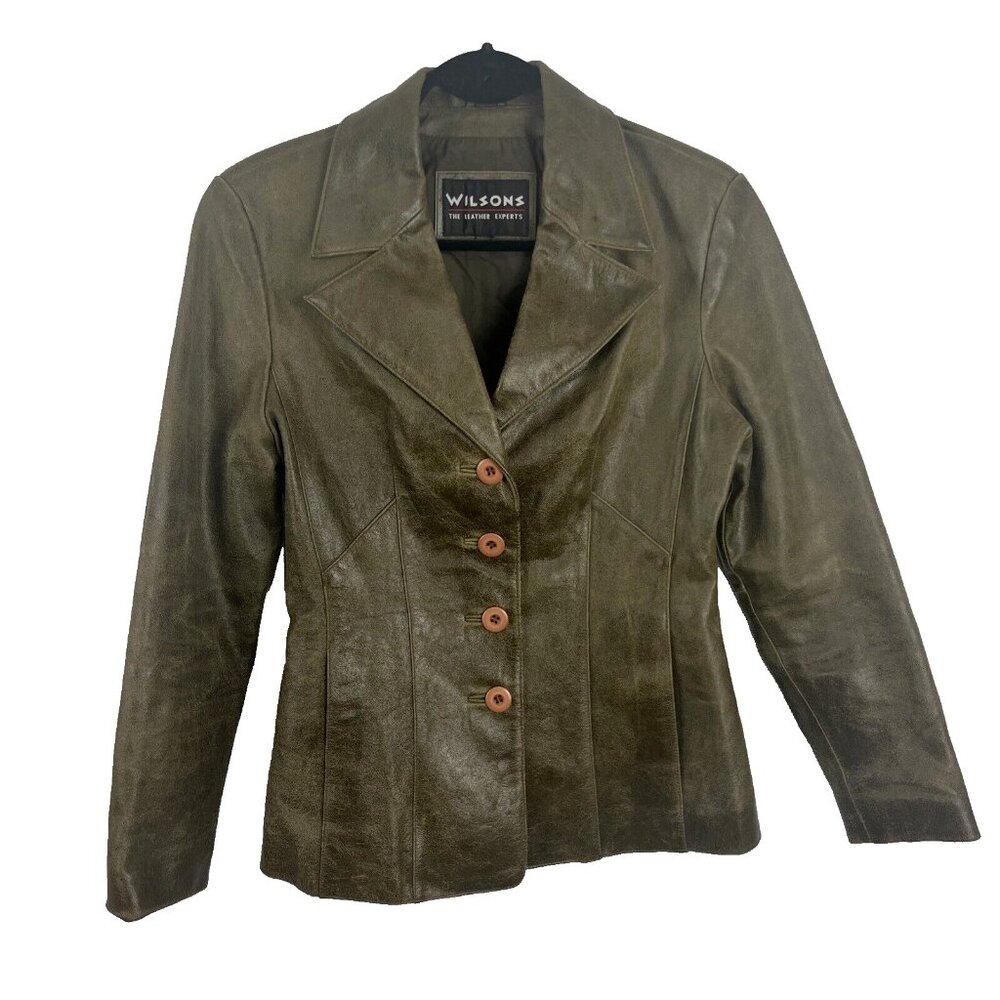 Wilsons Olive Green Leather Blazer Womens Size S
